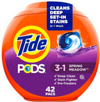 Tide Pods Laundry Detergent Pacs, 3-In-1 Stain Remover, Odor Fighter, Color Protector, 42 Count, He Compatible, Spring Meadow Scent