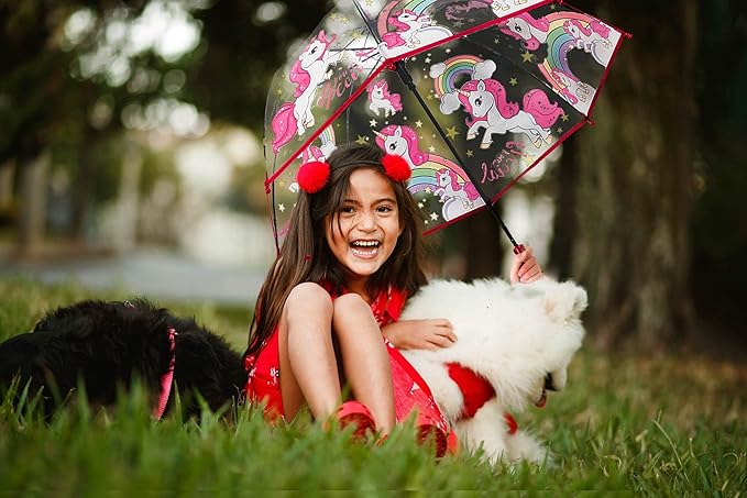 MRTLLOA Kids Clear Bubble Umbrella with an Easy Grip Curved Handle, Safety Transparent Dome Bubble Umbrella for Toddler Boys Girls