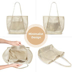 KALIDI Beach Nylon Mesh Tote Bag, Casual Tote Bag Hobo Women Foldable MAX 23L Shoulder Bag For Beach Picnic Vacation