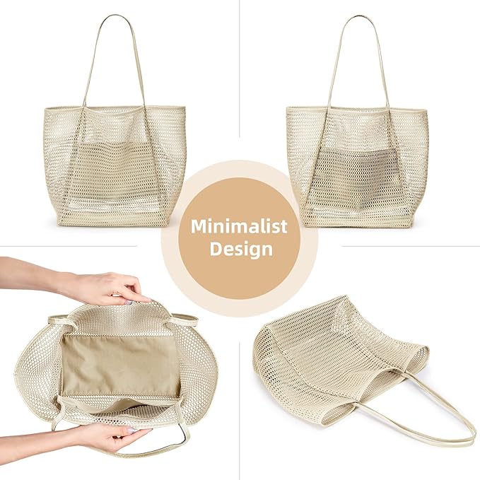 KALIDI Beach Nylon Mesh Tote Bag, Casual Tote Bag Hobo Women Foldable MAX 23L Shoulder Bag For Beach Picnic Vacation
