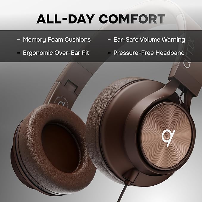 ARTIX Over Ear Headphones Wired with Microphone and Volume Control, Foldable Noise Isolating Headset with Deep Bass for School, Laptop, Computer, Chromebook, Tablet, Travel (3.5mm Jack)