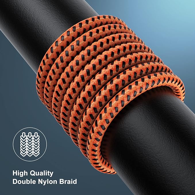 Essri 2Pack for iPhone Charger Cord 10FT, Lighting Cable 10 Feet to USB Charging Cable, Nylon Braided Charging Cord 10 Foot Compatible with iPhone 14 13 12 11 X XS XR 15 Pad -Orange