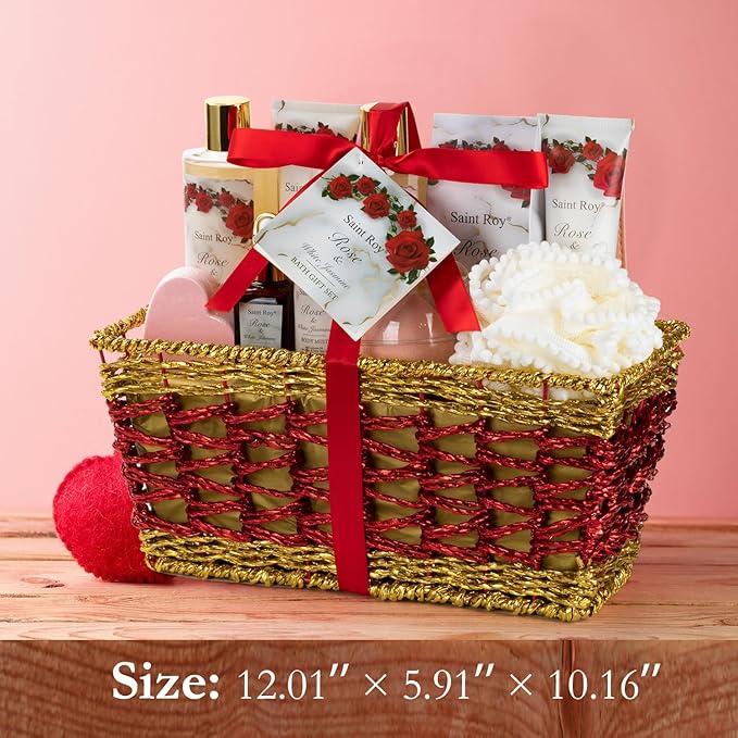 Mothers Day Gifts for Women, 21 Pcs Large Spa Basket Gift for Women, Red Rose Bath and Body Basket Gift, Skin Care, Home Spa Self Care, Bath Kit, Birthday, Christmas, Bridal Shower, Anniversary