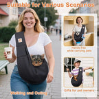 Tomkas Small Dog Cat Sling Carrier Puppy Purse Travel Wrap Soft Crossbody Pet Bag (Black, M - Zip Pocket & Classic Strap)