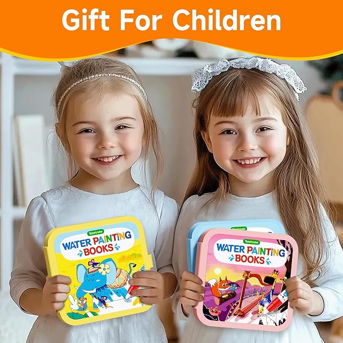 Timetome Reusable Water Painting Books for Kids – 3-Pack Magic Water Reveal Coloring Books with Water Pens (Fairy Tale, Animal & Dinosaur) No-Mess Coloring & Reusable Fun Travel Activity for Ages 3–6