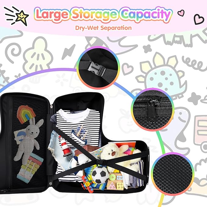smilesun 20" Kids Ride On Luggage with DIY Coloring, Durable Lightweight Carry On Travel Suitcase with Spinner Wheels, TSA Lock