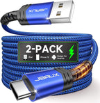 JSAUX USB C Cable [2-Pack 10ft], USB A to USB C Charger Cord 3.1A Fast Charging Compatible with iPhone 15/15 Plus/15 Pro/15 Pro Max, Samsung Galaxy S20 S10 S9, Note 20 10, Car Play, LG G8 G7 V30-Blue