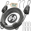NAZOU Outdoor Retractable Clothesline, 3/16" 50ft+5ft Heavy Duty Coated Steel Wire Rope Clothes Line with Windproof Clamps, Portable Drying Line for Travel, Camping, Laundry, and Use