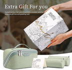 BOYATU Travel Makeup Bags for Women: Large Capacity Make up Bag with Wide Opening - 3 Pcs Set Waterproof Travel Toiletry Organizer for Full-Sized Bottles, Cosmetics & Brushes (Light Green-W)