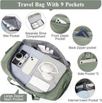 Travel Duffel Bag for Women, Carry-on Overnight Weekender Bags with Wet Pocket, For Spirit Airlines 18x14x8 Personal Item Bag,Small,Olive Green