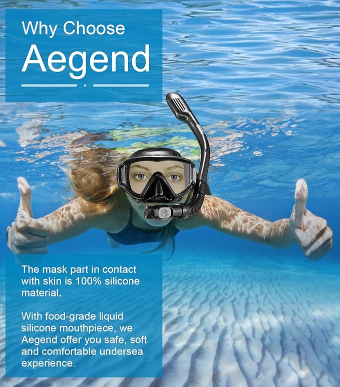 Aegend Snorkeling Gear for Adults Youth Kids, Snorkel Mask with Top Dry Valve - Panoramic View Anti-Leak and Anti-Fog with Mesh Bag for Snorkeling, Scuba Diving, Freediving & Swimming