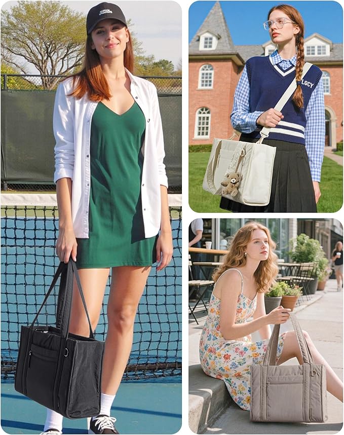 BAGSMART Boxy Tote Bag for Women, Crossbody Bag with Zipper, Crush Bow Purses for Travel Work College