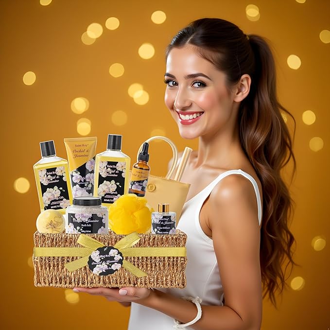 15Pcs Spa Kit Gifts for Women - skincare Bath and Body Spa Gift Basket for Women with Purse Handbag | Relaxing Care Kit Orchid Jasmine Mothers Day Gifts for Mom Gift Baskets for Anniversary