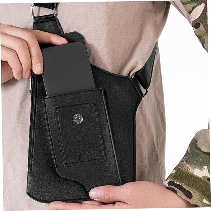 Leather Shoulder Armor Hidden Underarm Strap Wallet Adjustable Anti Pickpocket Accessories with Double Bag for Men, Women Leather Armor(Black)