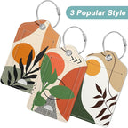 Rimilak 3 Pcs PU Leather Luggage Tags for Suitcase, Travel Cruise Luggage Tag with Privacy Flap, Name ID Label and Metal Loop for Women Men Baggage Handbag School Bag Backpack, Tropical Plant