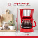Holstein Housewares 5 Cup Drip Coffee Maker – Compact and User-Friendly with Auto Pause & Serve, Reusable Filter, Measuring Spoon & Glass Carafe, Office & Dorm Use, Red