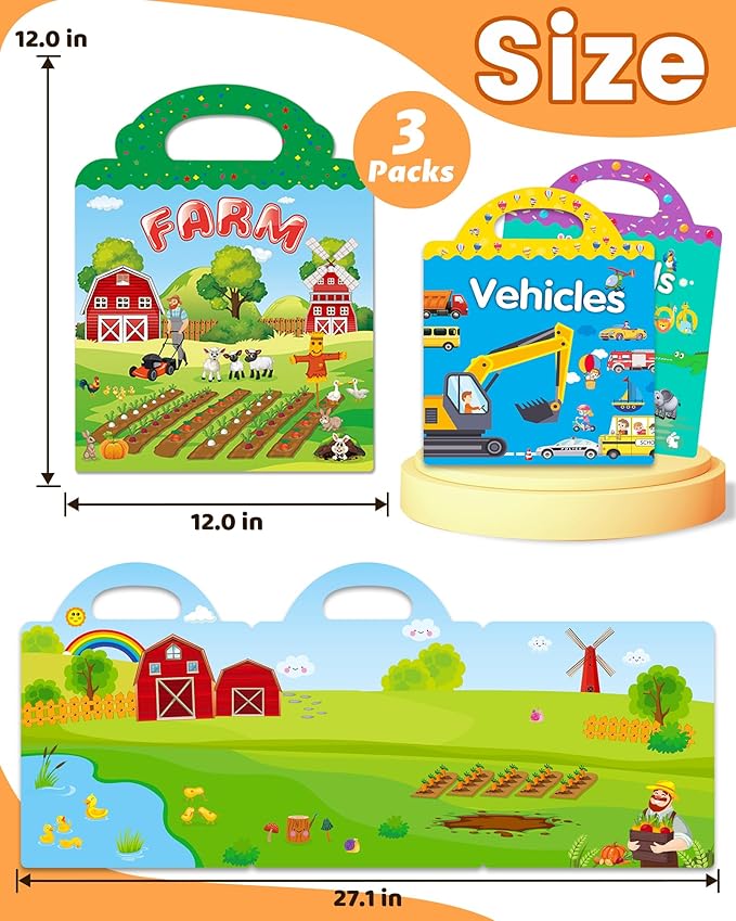 Walenced Reusable Sticker Book for Toddlers, Stickers for Kids, Toddler Sticker Book, Toddler Craft Activities, Toddler Travel Toys Boy Girl Birthday Gifts