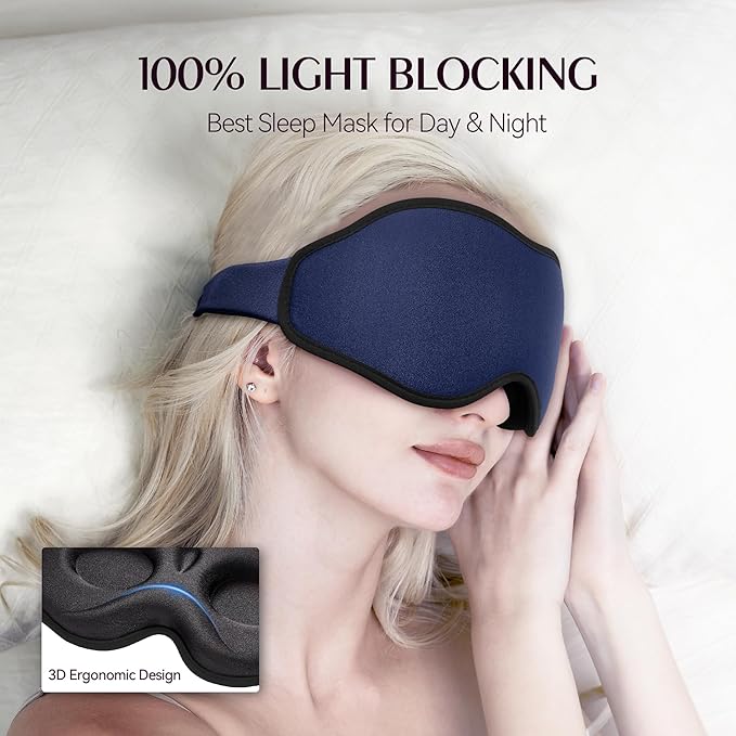 Sleep Mask for Lash Extensions - Blackout Eye Cover, 3D Contoured Sleeping Mask for Side Sleeper, Soft Memory Foam, Eye Masks for Travel, Airplane, Night(Cloud Black, Cloud Blue)