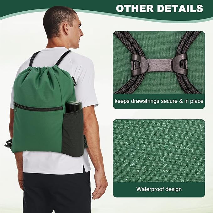 HOLYLUCK Men & Women Outdoor Sport Gym Sack Waterproof Drawstring Backpack Bag (Standard with drawstring, Dark Green)