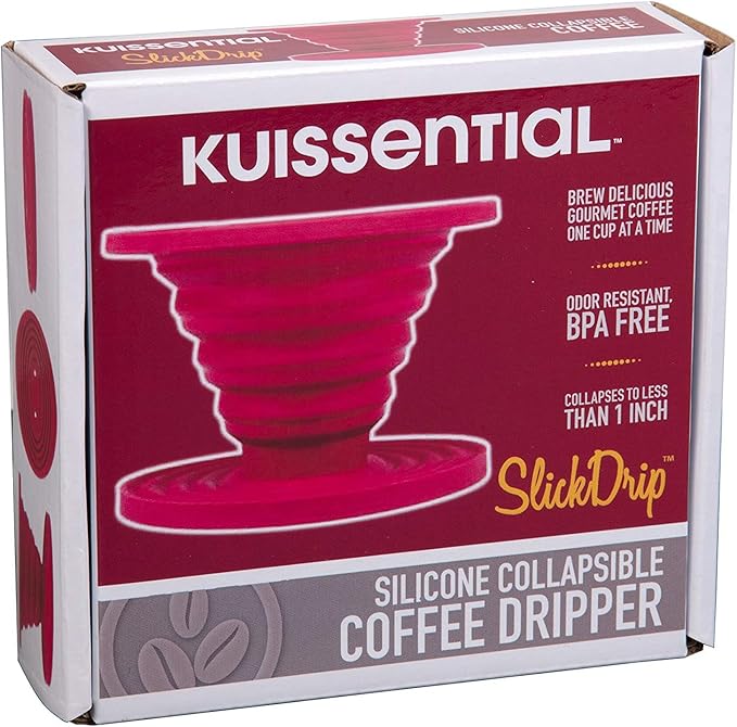 Kuissential SlickDrip Pour Over Coffee Dripper-Collapsible, Reusable Silicone Coffee Filter Cone Holder-Manual Coffee Brewer Makes One to Two Cups of Strong Brew-Great for Hiking, Camping, Gifts