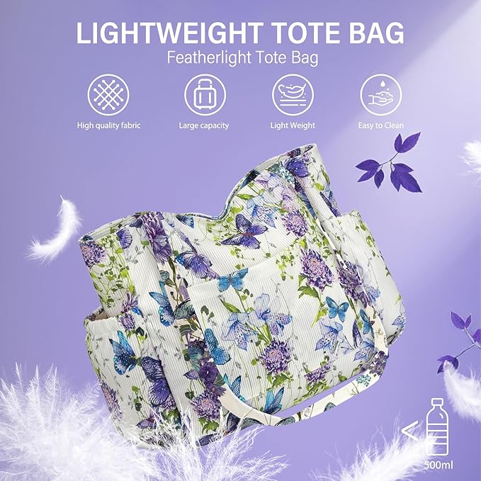 Corduroy Tote Bag for Women,Large Capacity Cute Tote Bags With 6 Pockets,Crossbody Shoulder Handbag for Work Travel Gym