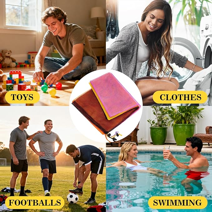 7PCS Colorful Mesh Drawstring Bag - Mesh Bag 18x12 Inch Breathable Nylon Mesh Storage Bag with Drawstring Closure Lightweight Net Organizer for Travel, Home, Gym, Daily Essentials