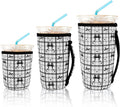KJQJLY 3 Pack Reusable Iced Coffee Sleeves for Iced Coffee Cups or Drinks Reusable Neoprene Insulated Sleeves for Hot and Cold Drinks from Starbucks, Dunkin, And More (Black Bow)