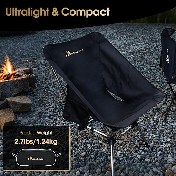 MOON LENCE Portable Camping Chair Plus, Larger & Roomier, Compact and Lightweight Still, Folding Chair for Backpacking & Hiking, 330Lbs Capacity (Black-2pack)