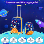 GYMAX 2Pc Kid Carry On Luggage Set, 12" & 18" Kids Suitcase with 4 Spinner Wheels, Travel Rolling Trolley