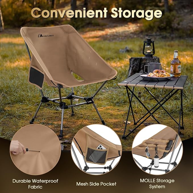 MOON LENCE Portable Camping Chair Plus, Larger & Roomier, Compact and Lightweight Still, Folding Chair for Backpacking & Hiking, 330Lbs Capacity (Desert Rust)