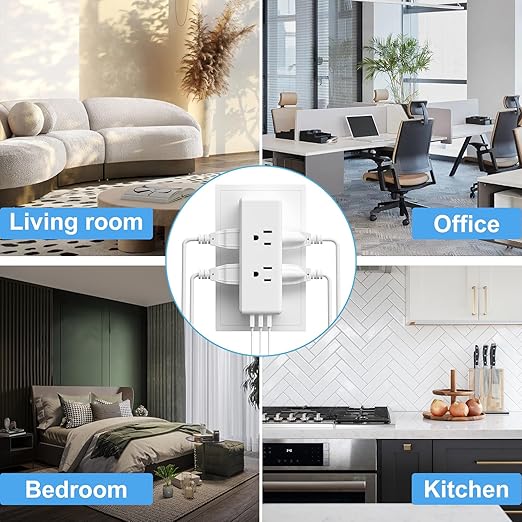 Surge Protector Outlet Extender, 6 AC Outlets & 3 USB Ports (3.1A), 2700J ETL Listed, Triple-Sided Wide-Spaced, 1875W 15A, Flame Retardant ABS+PC, for Home Office Kitchen Bedroom (White)