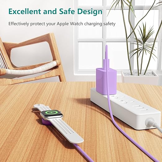 Upgraded Apple Watch Charger, Magnetic Fast Charger, USB C Charger Block Plug Adapter with 6FT iWatch Portable Wireless Fast Charging Cable Cord for iWatch Series Ultra/9/8/7/6/SE/SE2/5/4/3 Purple