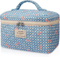 Gosect Large Makeup Bag, Cute Cosmetic Bag for Women Girls, Floral Coquette Aesthetic Toiletry Bag, Travel Make Up Organizer Bag (Blue Butterfly)