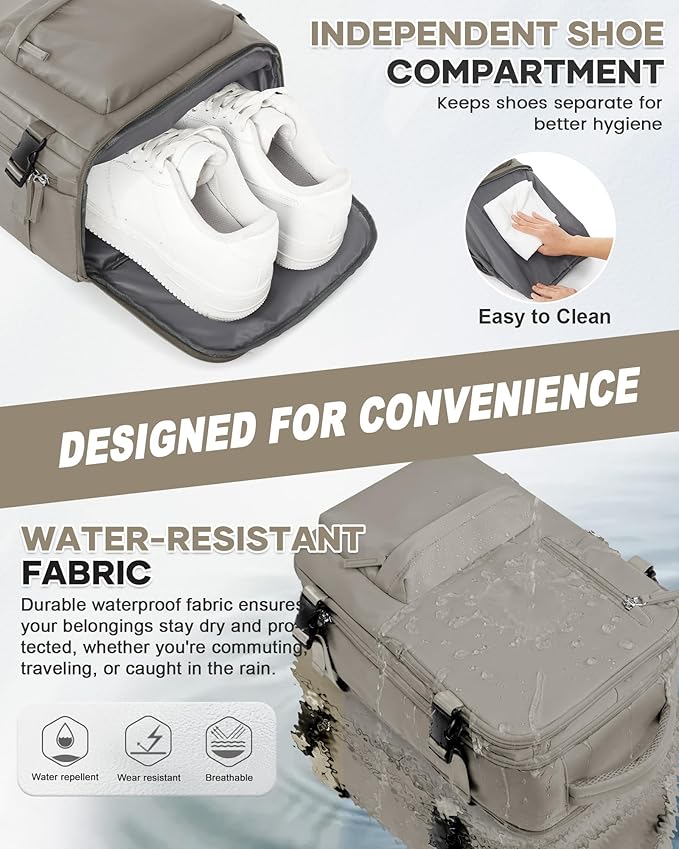 WONHOX Carry on Travel Laptop Backpack for Women Men Flight Approved,Backpack for Women Travel Bag Hiking Outdoor Sports Rucksack Casual Daypack, Grey Brown