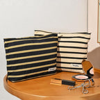 SOIDRAM 2 Pieces Makeup Bag Large Stripe Cosmetic Bag Capacity Canvas Travel Toiletry Bag Organizer Cute Makeup Brushes Aesthetic Accessories Storage Bag for Women, Stripe L Black White