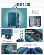 LIGHT FLIGHT Luggage Sets, 3 Piece Durable Suitcase Set with Spinner Wheels, 3 Pcs Hard Shell Lightweight Luggage with TSA Lock, Large Checked Travel Suitcases, 20/24/28 Inch,Teal Blue