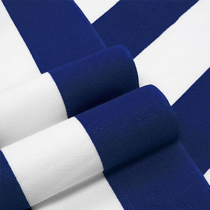 HENBAY Large Oversized Beach Towel - 35 x 70 Inch Microfiber Pool Towel, Navy Striped Quick Dry Cabana Swim Towel