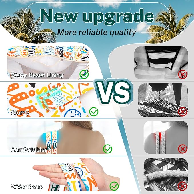 Iioscre Beach Bag for Women, Causal Hobo Pool Bags with Zipper Inner Pocket, Foldable Swim Tote Bag for Vacation Essentials