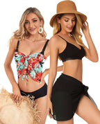 CHICGAL 2 Pieces Women Beach Sarong Bathing Suit Wrap Skirt Sheer Bikini Swimsuit Cover Ups for Swimwear