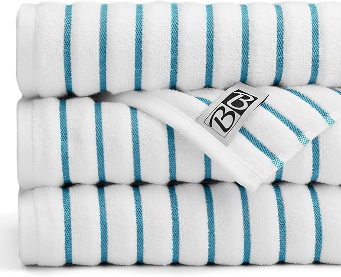 Black & White Brands Brazilian Beach/Pool/Bath Towel - Ultimate Absorbent Luxury XL 36x70 100% Cotton Wave (4 Towels, Turquoise Poly Stripe)