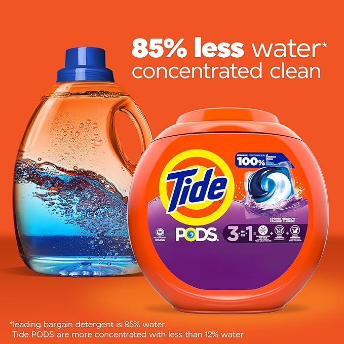Tide Pods Laundry Detergent Pacs, 3-In-1 Stain Remover, Odor Fighter, Color Protector, 42 Count, He Compatible, Spring Meadow Scent
