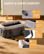 BurgeonNest Dog Carseat for Small Dog, Upgraded Console Pet Booster Seat with Metal Frame, Pet Carseat with Double Protection Seat Belts, Washable Cushion, Safety Leash and Storage Pocket(Large)