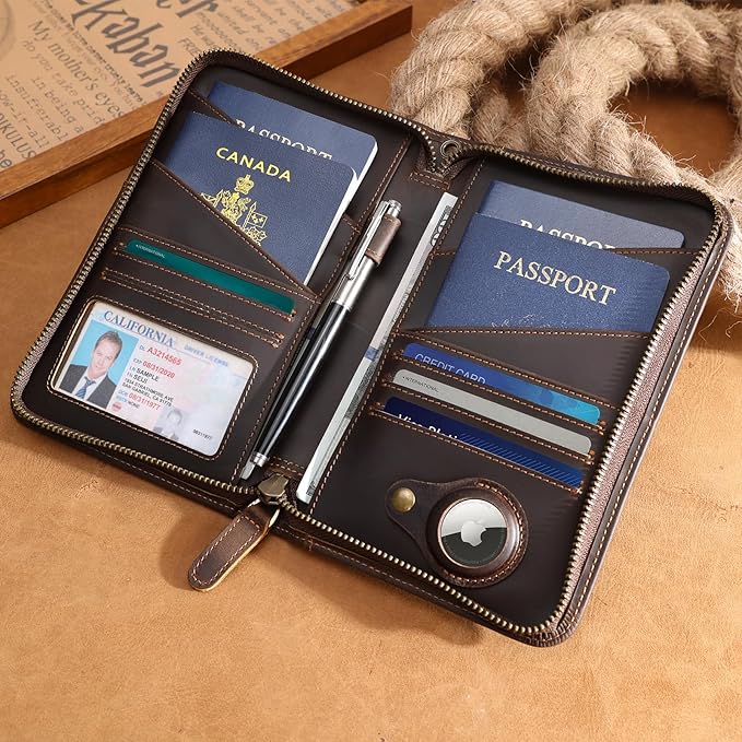 Polare Full Grain Leather Passport Holder Cover Case for Men and Women RFID Blocking Family Travel Wallet Holds 6 Passports