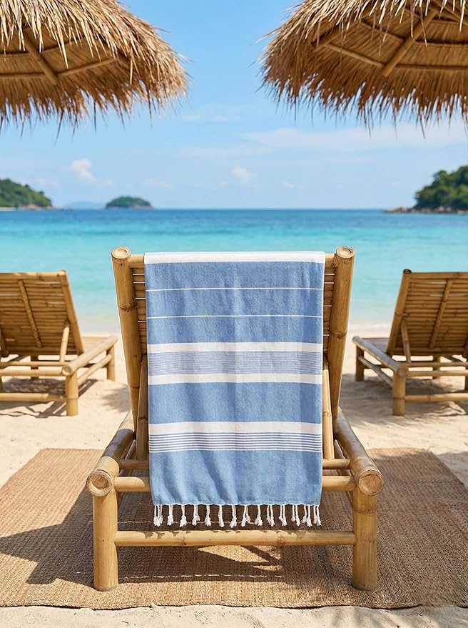 Cotton Turkish Beach Towel with Towels Oversized 36"x72" Pool Absorbent Extra Large Quick Dry Sand Travel Towel (Coastal, 4 Pack)