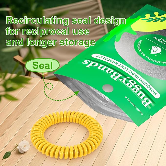 BuggyBands Mosquito Bracelets, 36 Pack Individually Wrapped Wristbands, DEET Free, Natural and Waterproof Bands, Camping Travel Essentials