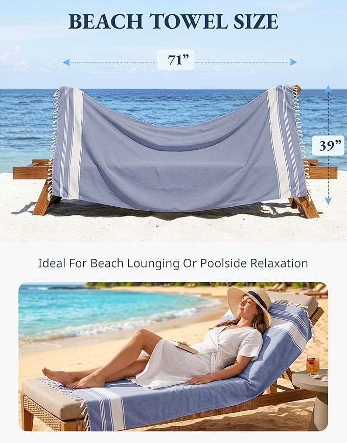 LANE LINEN Pool Towels, Turkish Beach Towels Oversized Set of 6, Pre-Washed, No Shrink, Quick Dry Travel Towel, Beach Towel for Women, Absorbent & Sand Free Towel, 39"x71" - Tropical Color