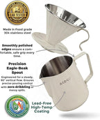 AGOGO Pour Over Coffee Maker Set - Unbreakable 304 Stainless Steel V60 Dripper & Server for Camping & Party, Includes 50 Paper Filters & Barista Towel - Cream White - 30oz