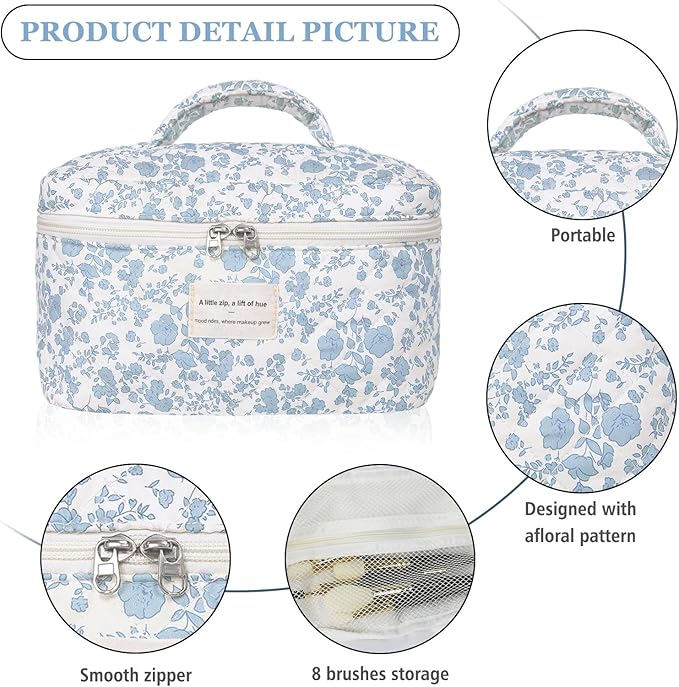 Gosect Large Makeup Bag, Cute Cosmetic Bag for Women Girls, Floral Coquette Aesthetic Toiletry Bag, Travel Make Up Organizer Bag (BDLH)