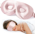 LitBear 100% 22 Momme Mulberry Silk Sleep Mask - 3D Contoured Eye Mask for Men Women, Soft Breathable Sleeping Mask with Adjustable Strap, Perfect Blocks Light for Sleeping (Light Pink)
