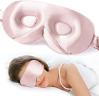 LitBear 100% 22 Momme Mulberry Silk Sleep Mask - 3D Contoured Eye Mask for Men Women, Soft Breathable Sleeping Mask with Adjustable Strap, Perfect Blocks Light for Sleeping (Light Pink)